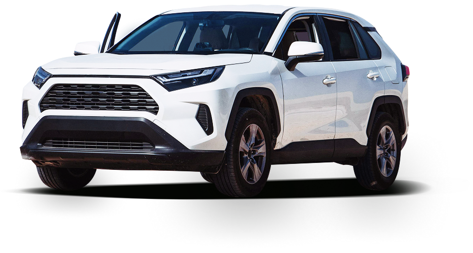 A white Toyota RAV4 SUV parked against a plain white background.