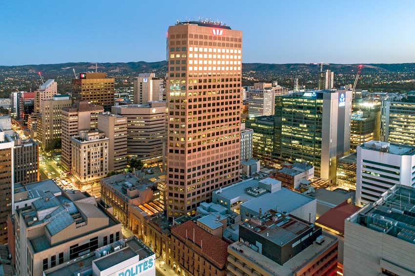 drone photo of downtown area