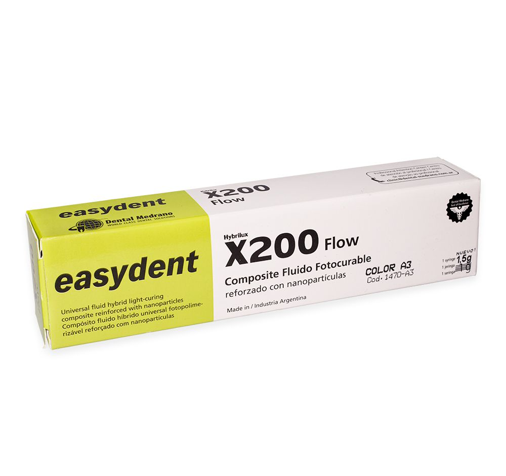 Caja de Easydent X200 Flow, un material dental compuesto fluido fotocurable.