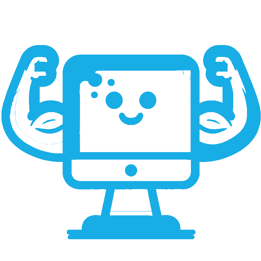 a cartoon illustration of a computer with a face and muscles .