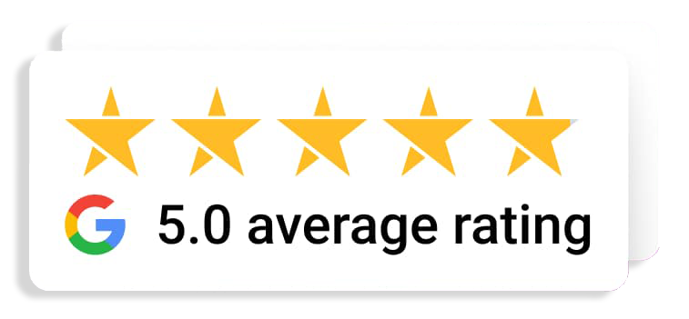 A google logo with five stars and the words `` g 5.0 average rating ''