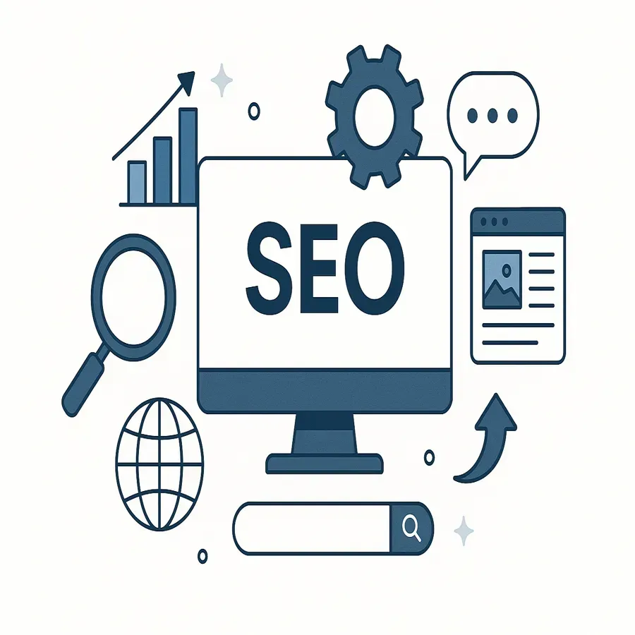 An illustration of an AI brain surrounded by icons representing data and innovation, on a teal background.