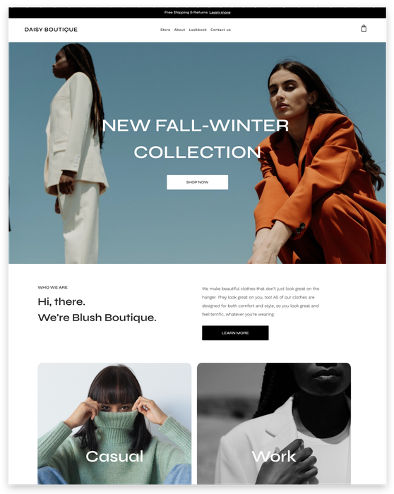 Blush Boutique homepage: women in fall/winter clothing, featuring