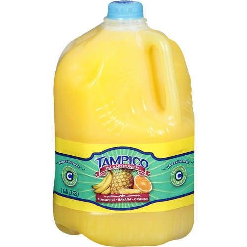 A gallon of tampico orange juice with a blue cap