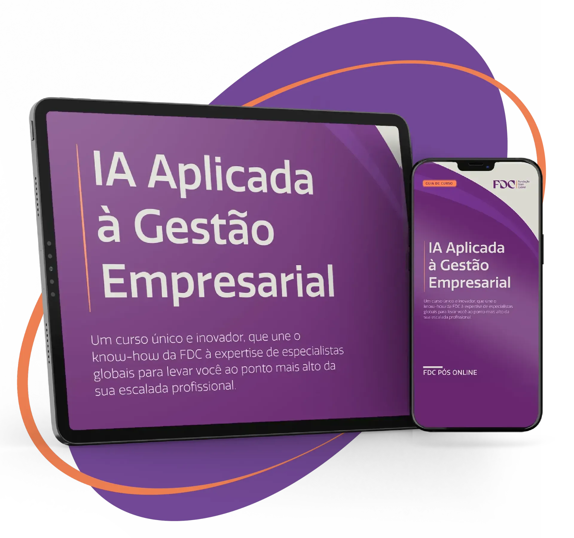 Um tablet branco com a imagem de um livro com o título