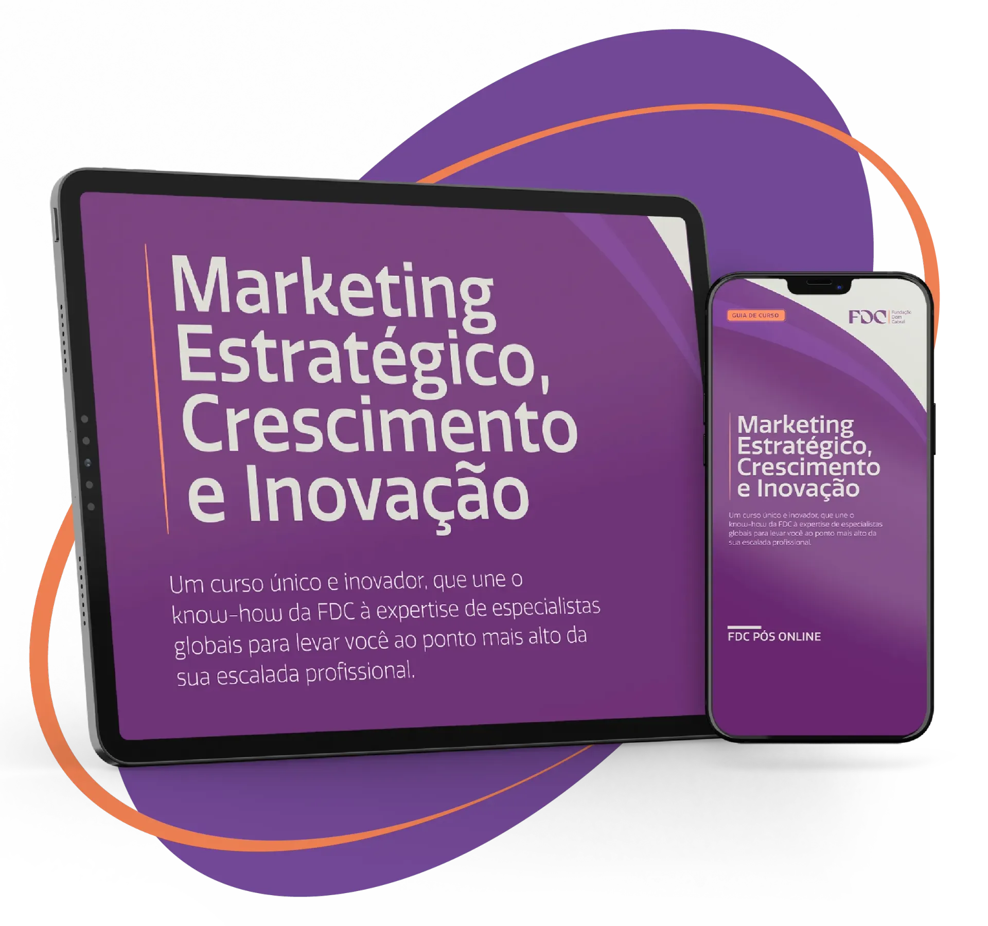 Um tablet branco com a imagem de um livro com o título  