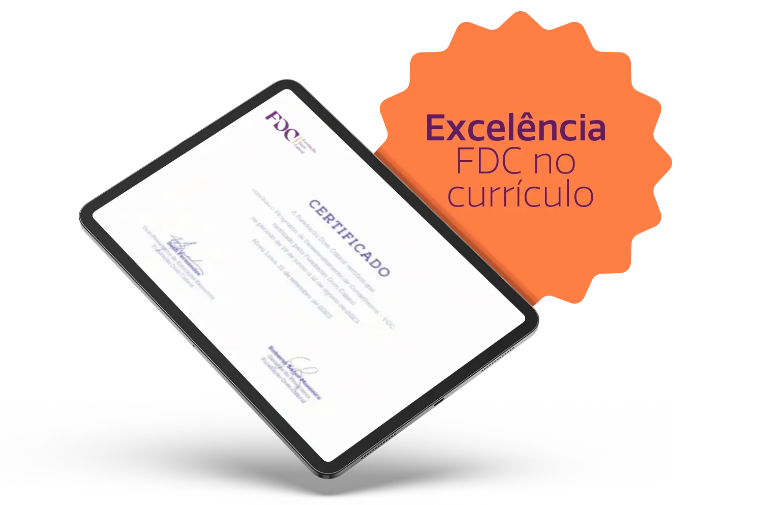 Um tablet com um certificado que diz excelência fdc