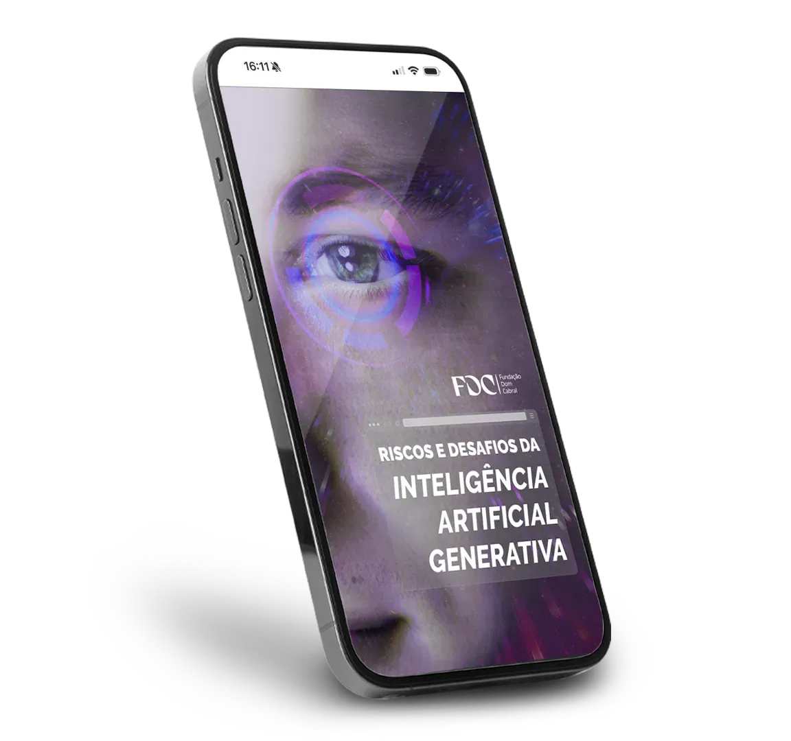 Um tablet branco com a imagem de um livro com o título