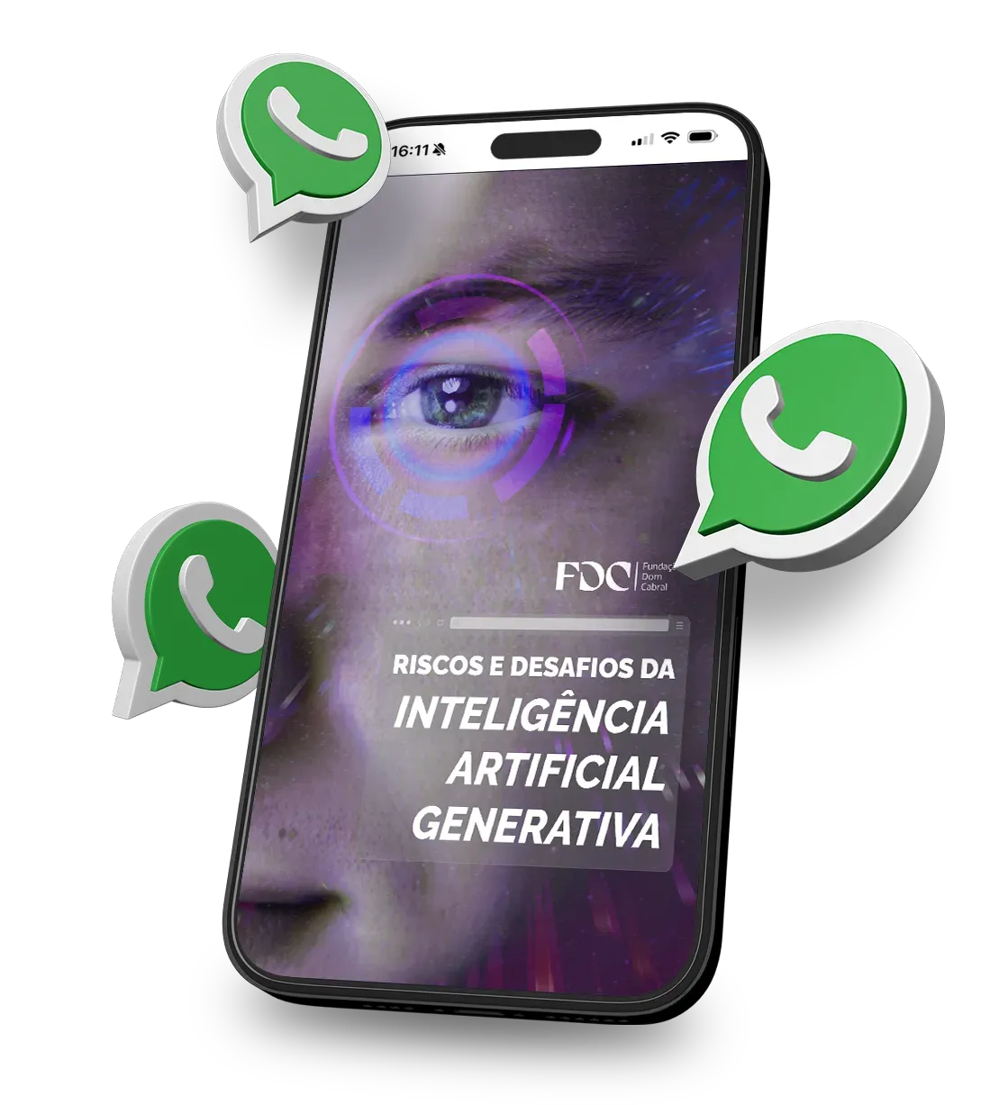 Um tablet branco com símbolos do whatsapp e a imagem de um livro com o título