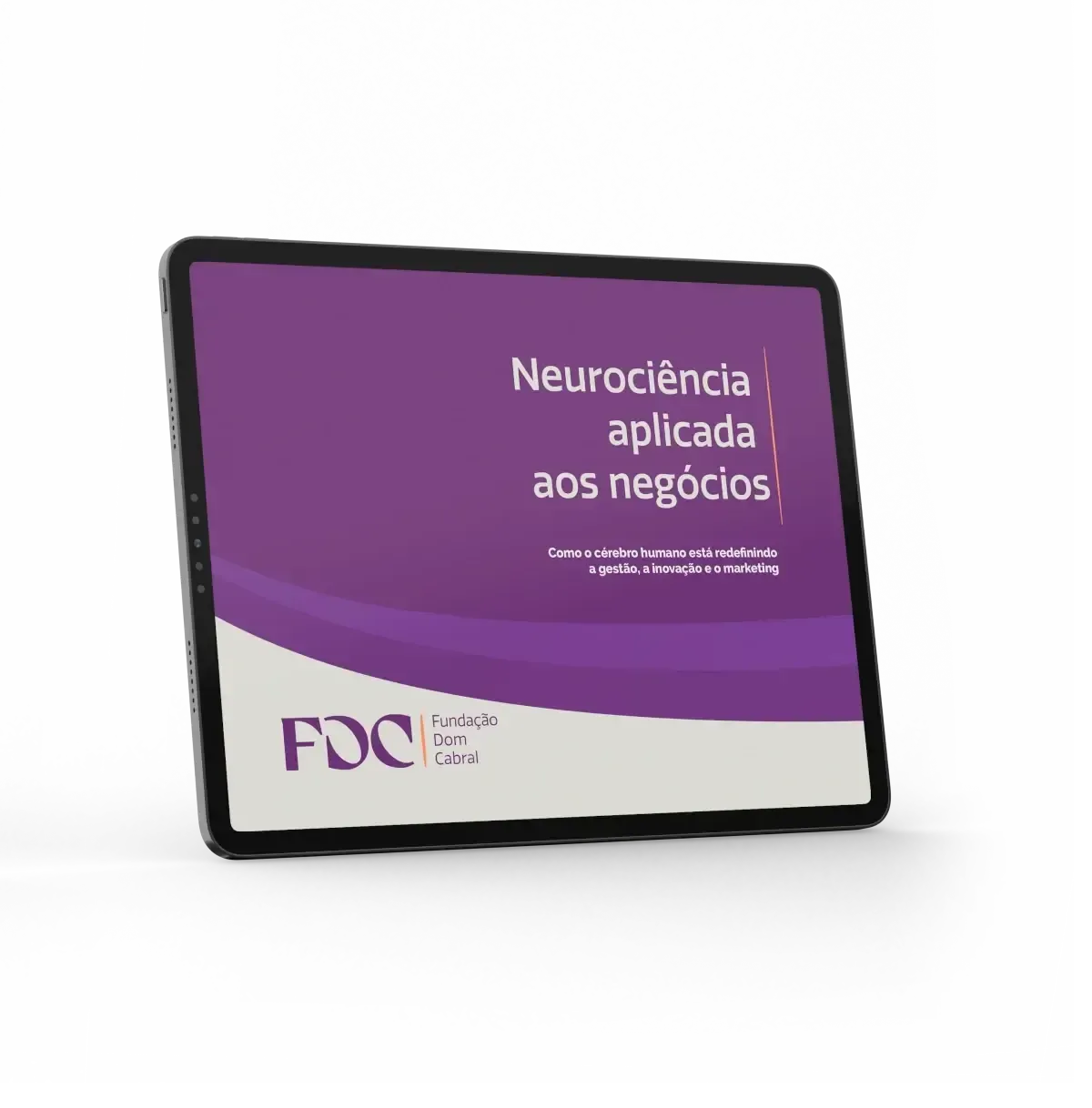 Um tablet branco com a imagem de um livro com o título  