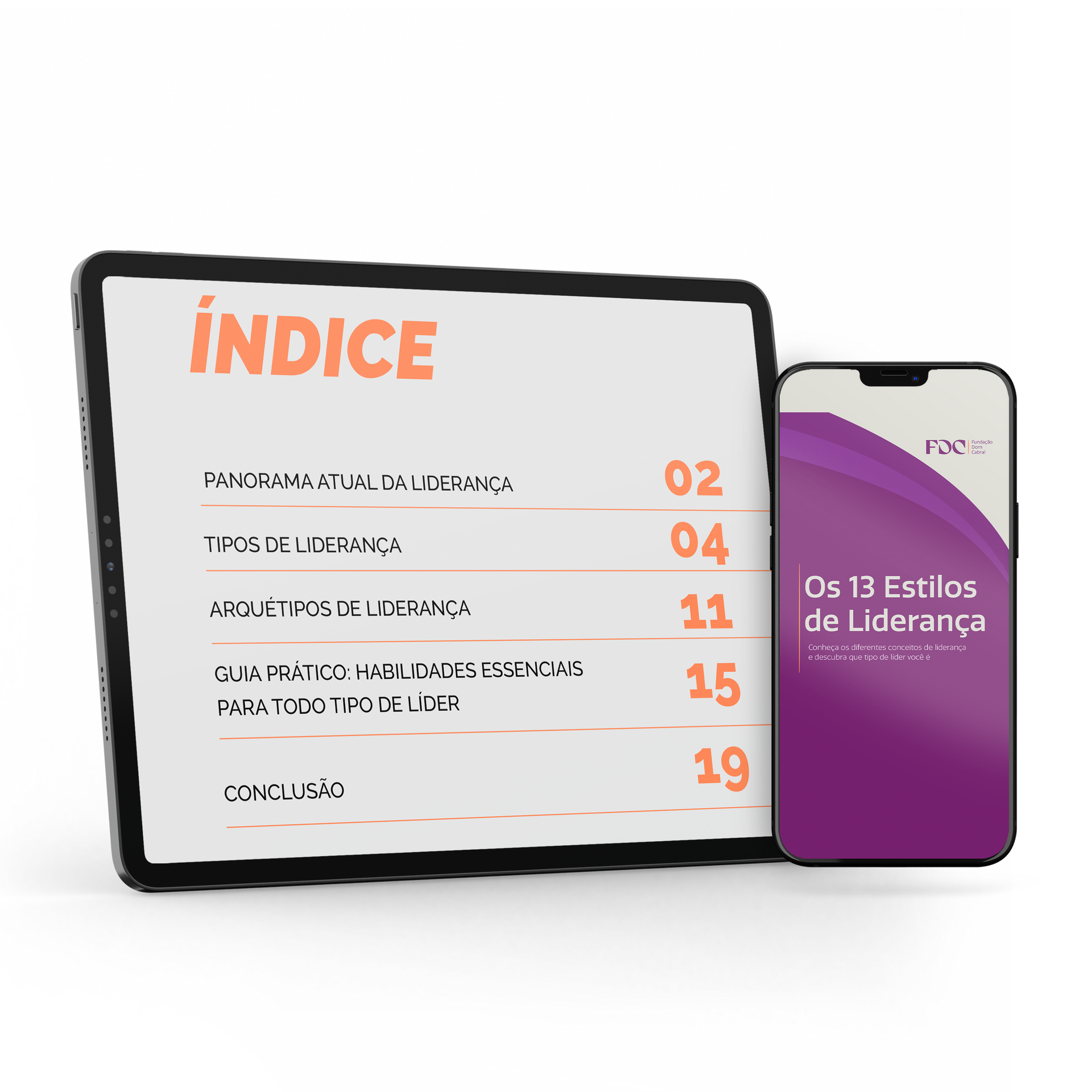 Um tablet branco com a imagem de um livro com o título