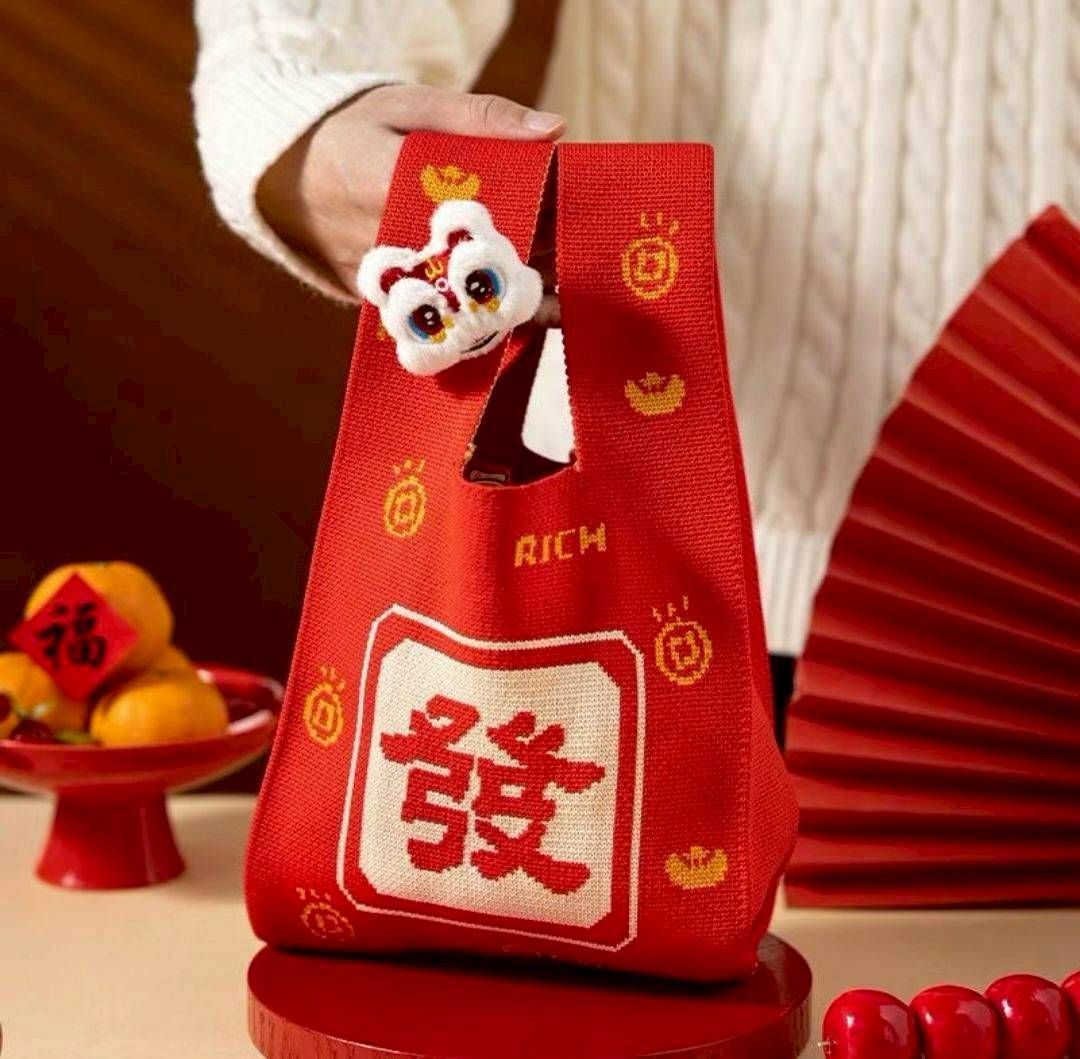 買一送一新年禮物針織禮品袋   年節禮盒伴手禮袋   大容量過年包裝袋