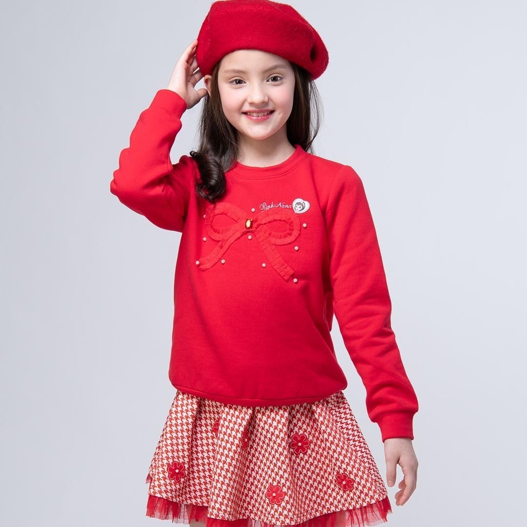 粉紅娜娜童裝/立體蝴蝶結刷毛上衣63116