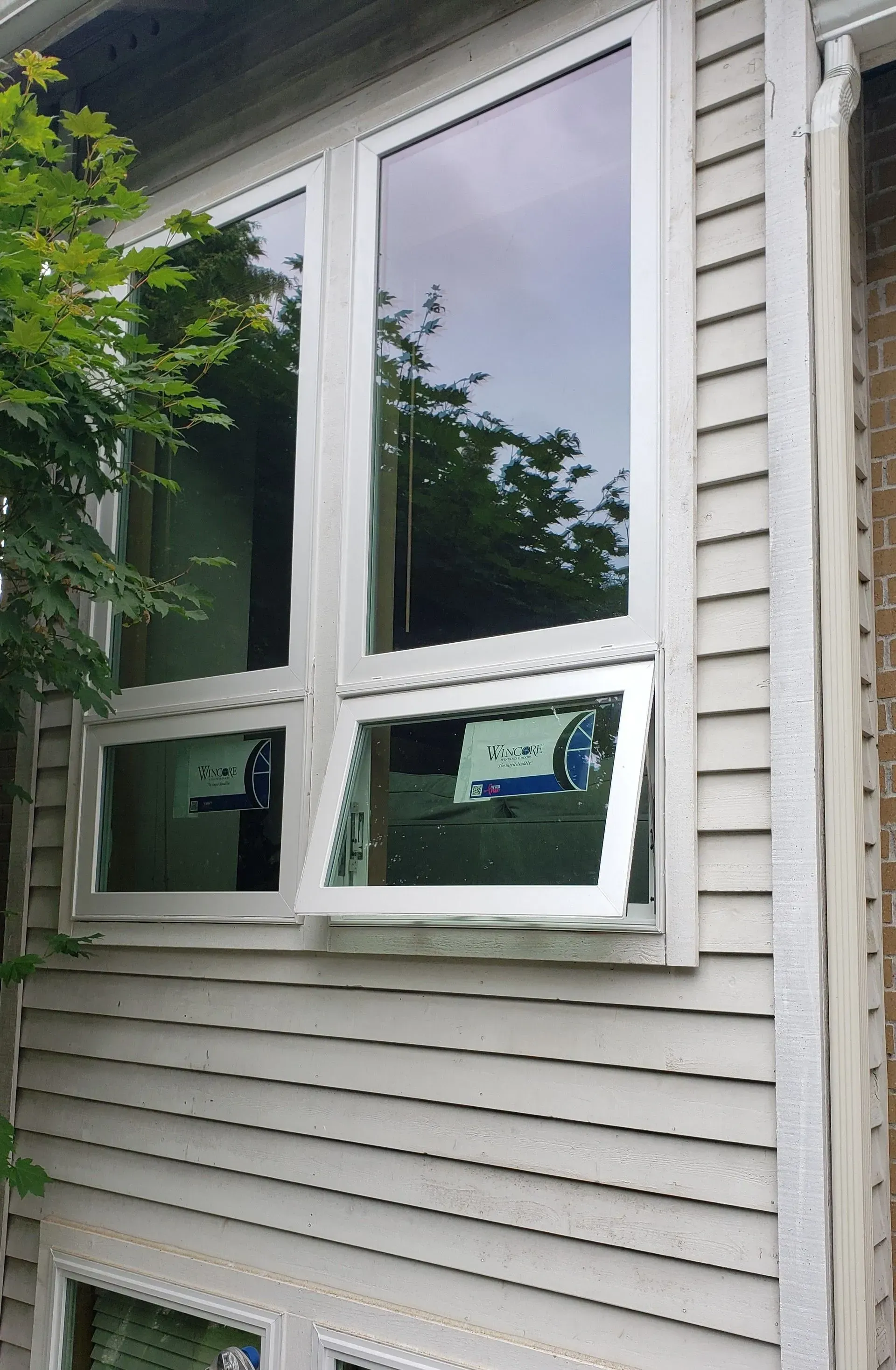 Trench dug in a grassy yard, leading to a house with black siding, and an electrical box.