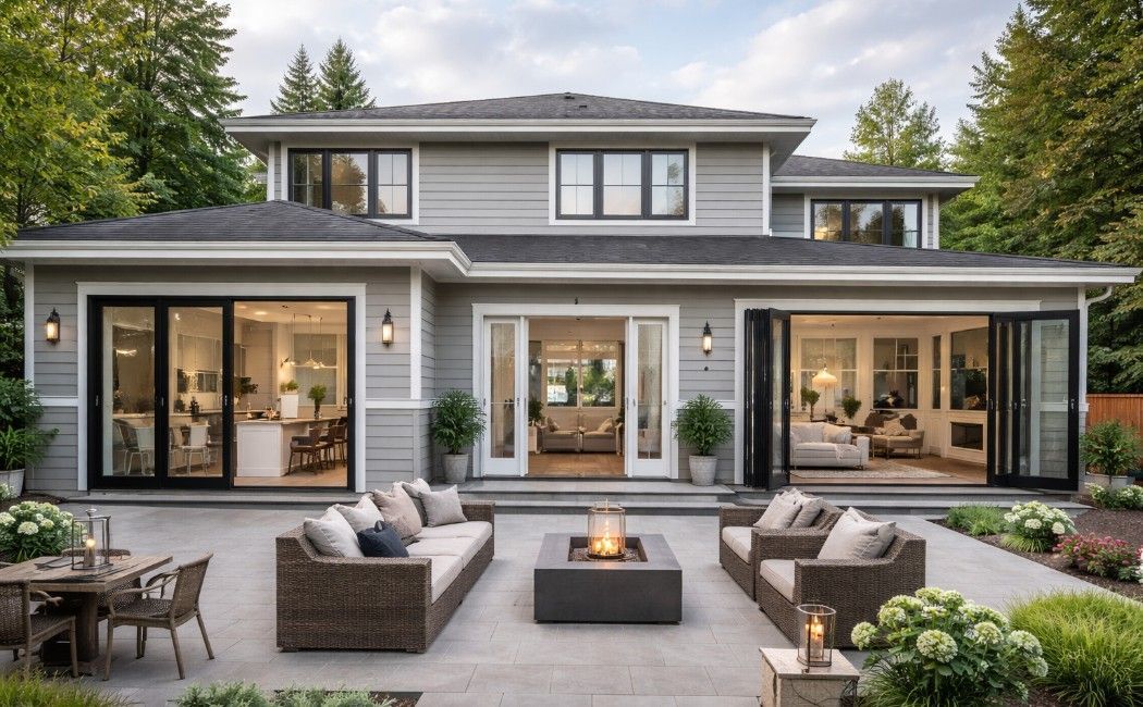 Modern glass door styles in King Pierce Thurston homes, including sliding French and folding doors c