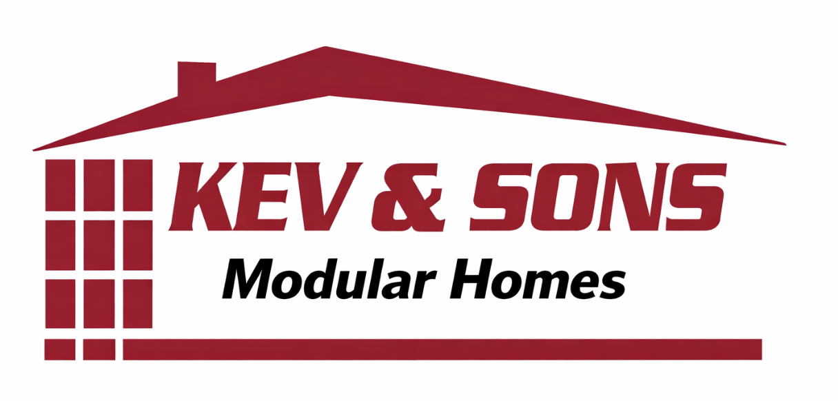 Logo for Kev & Sons Modular Homes featuring a dark red house outline over the company name.