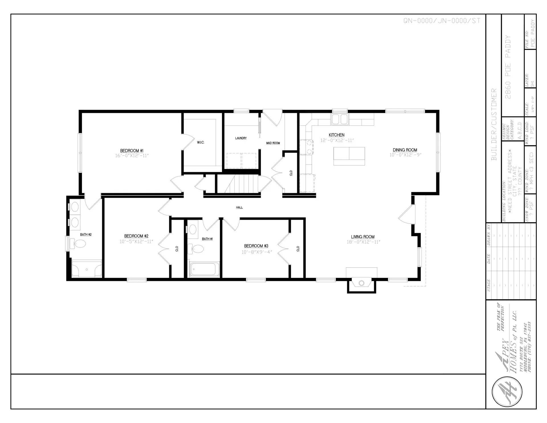 Architectural floor plan showing the layout of a residential home with multiple rooms, including bedrooms and a kitchen.