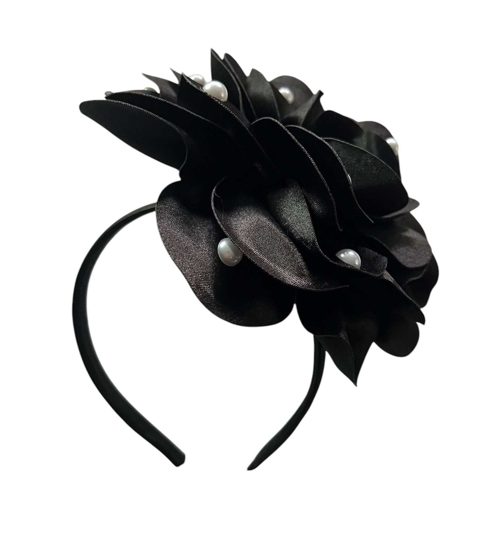 Black Satin Pearl Fascinator