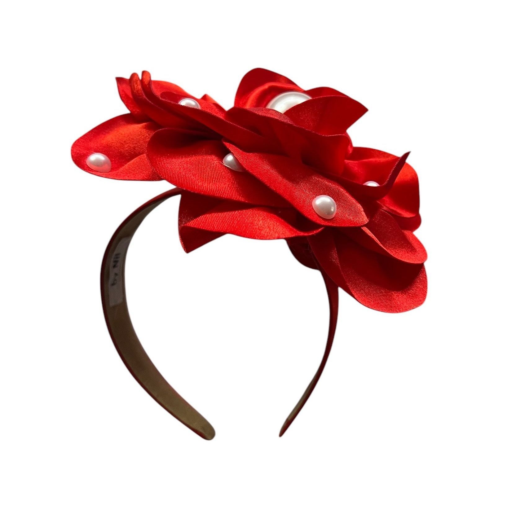 Red Satin Pearl Fascinator