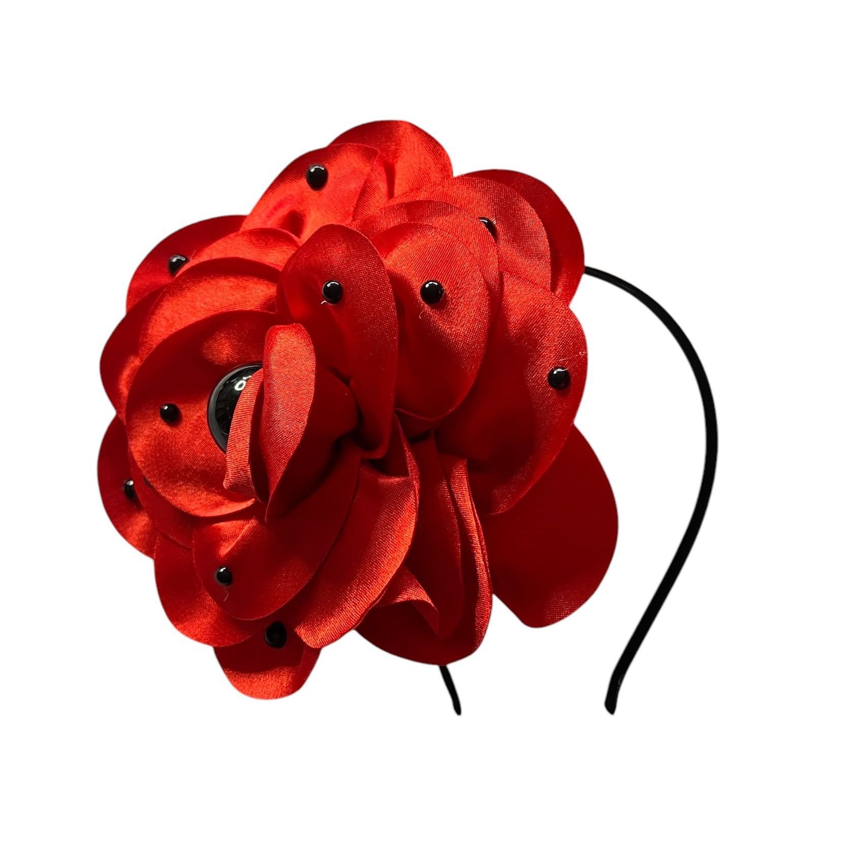 Red Satin Black Pearl Fascinator