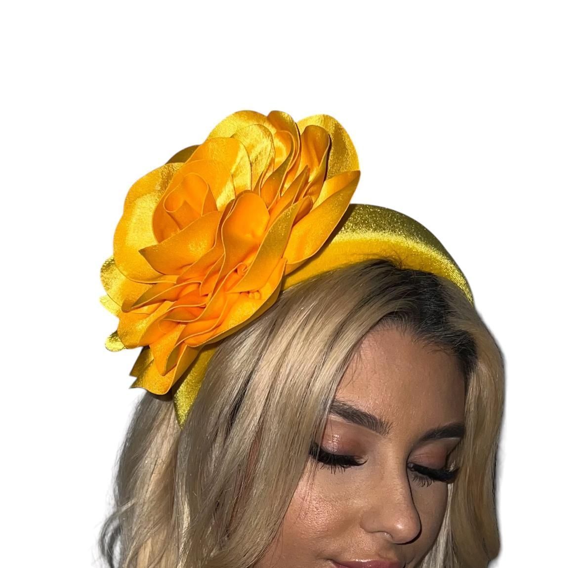 Yellow Thick Velvet Plush Fascinator. When velvet meets satin Magic Happens.