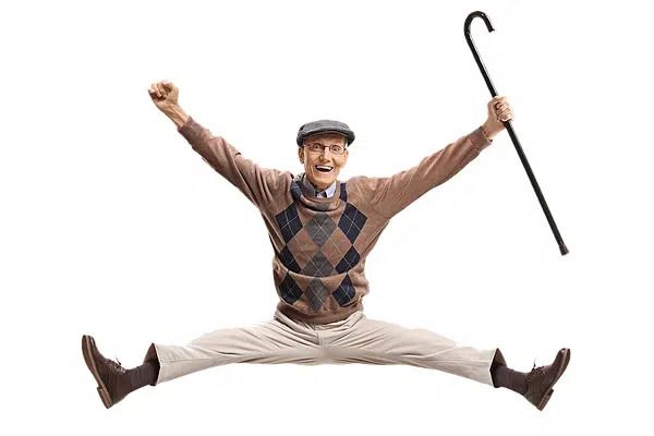 Senior gentleman jumping — Denture Clinic in Hamilton, NSW