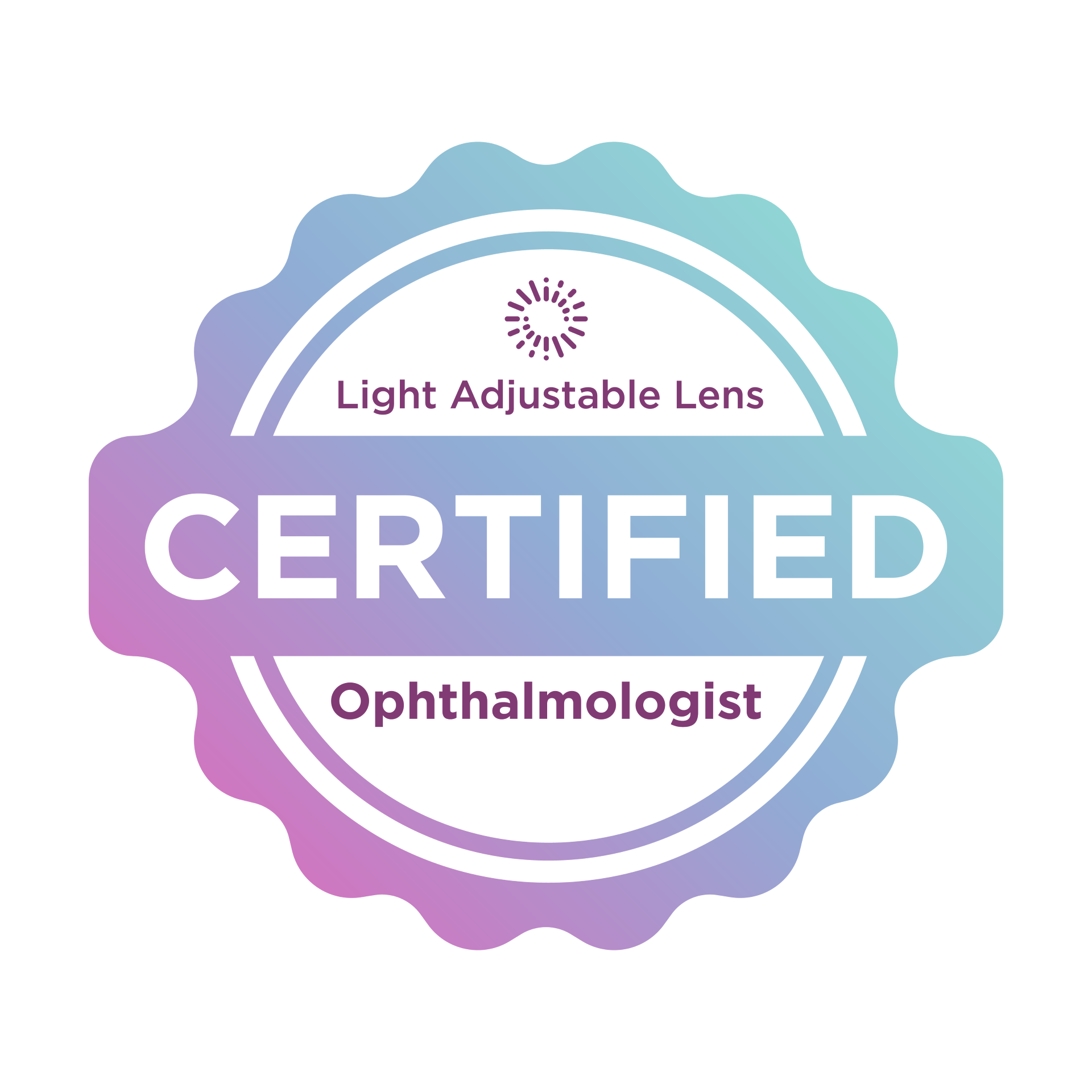A certified ophthalmologist logo for light adjustable lenses.