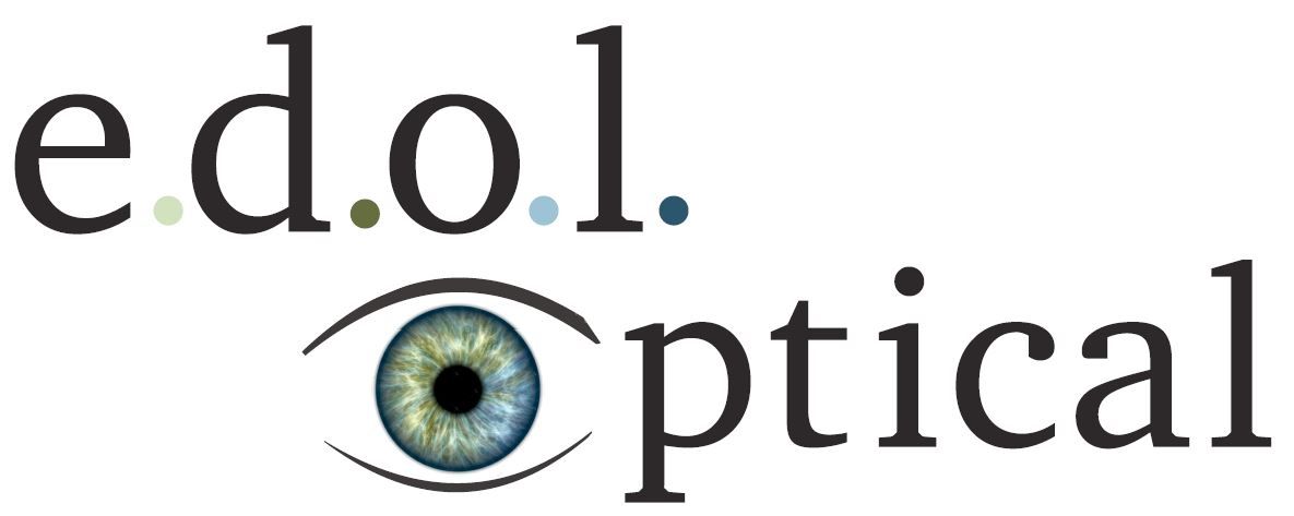 A logo for ed.o.l. optical with a blue eye