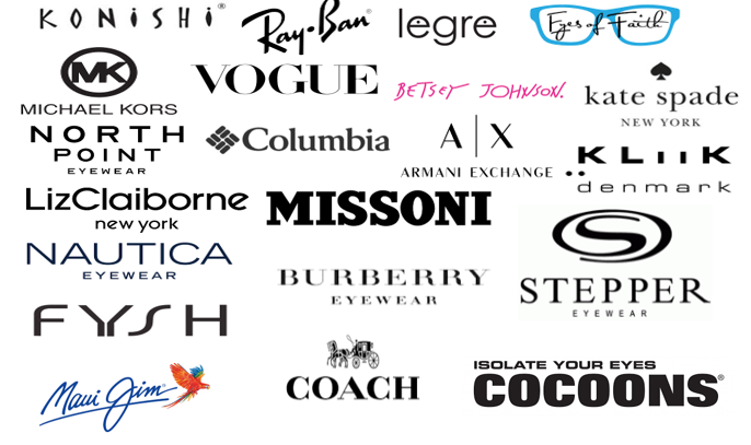 A bunch of logos for different brands of sunglasses on a white background