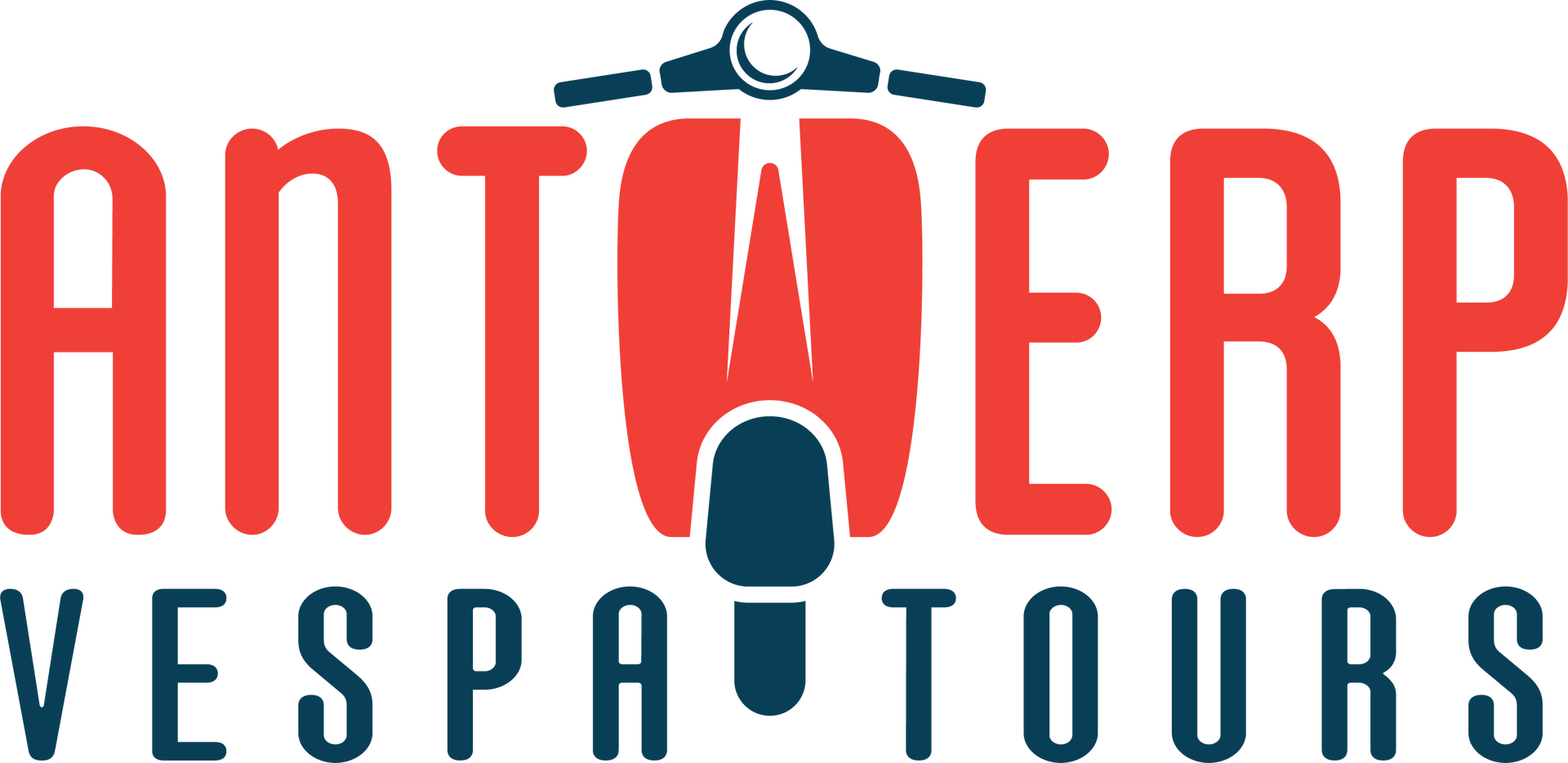 Logo for Antwerp Port Tours: red stylized ship crane next to red