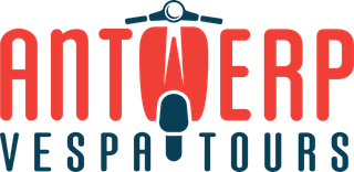 Logo for Antwerp Vespa Tours: red text