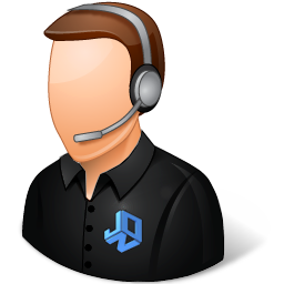 a man wearing a headset with the Jon Web Design logo on his shirt.