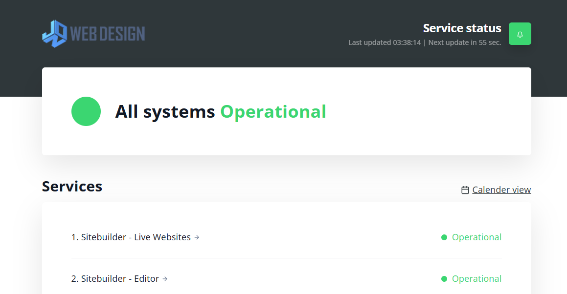 a screenshot of a website showing all systems operational .