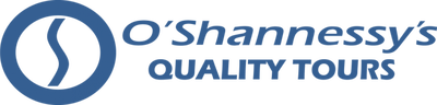 a blue and white logo for o ' shannessy 's quality tours