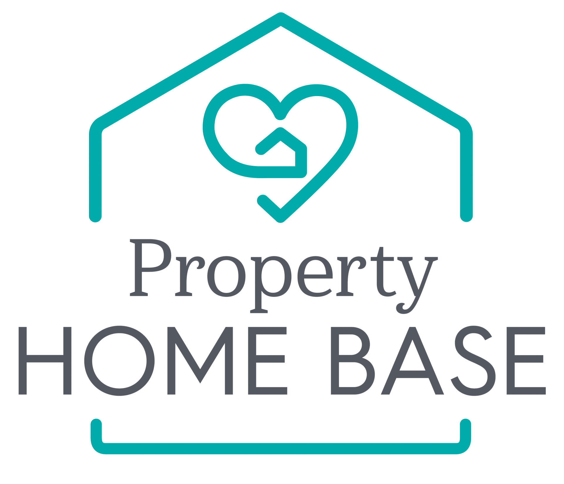 the logo for property home base has a heart in the shape of a house .