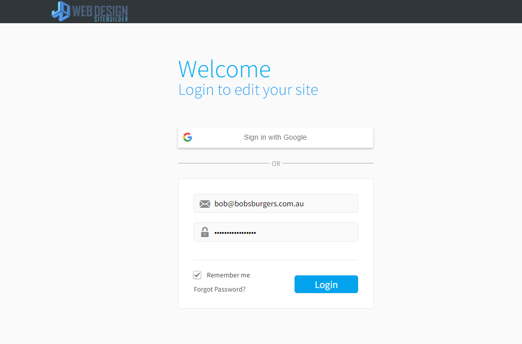 a screenshot of a login page for sitebuilder.