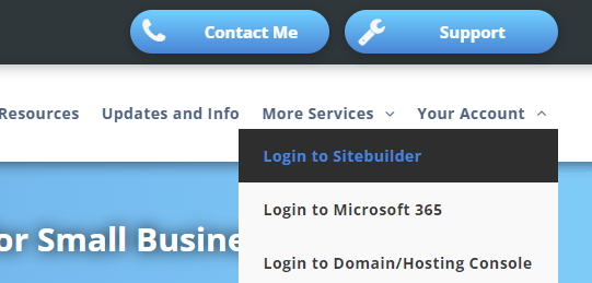 a screenshot of the website that shows where to login.