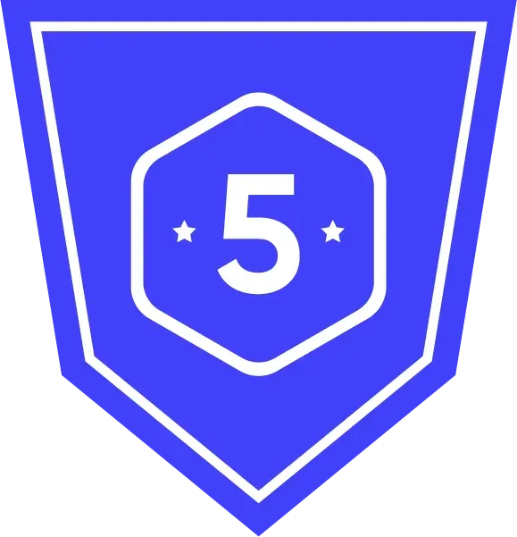 A blue shield with a white gear and a hard hat on it