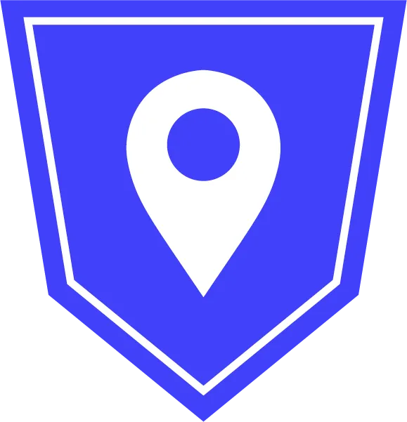 A blue shield with a white lightning bolt on it.