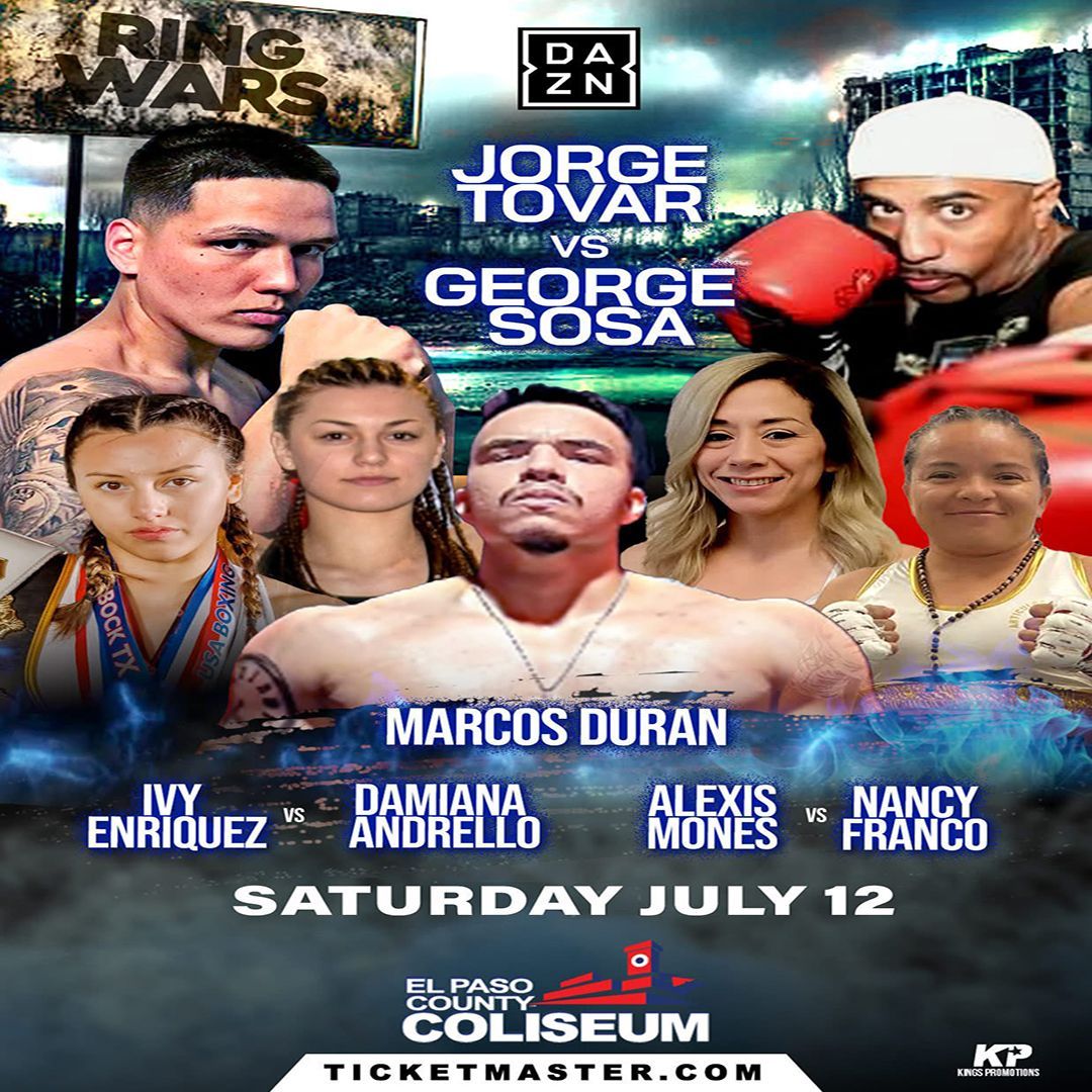 A poster for a boxing match between stephanie han and jorge tovar.