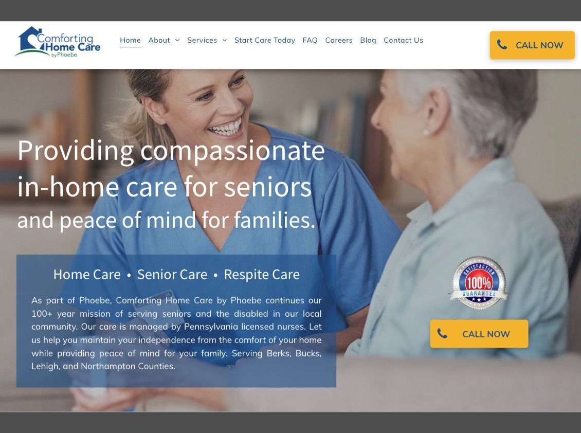 We Offer Web Design for the In-Home Care Industry, Like This One in Berks County, PA