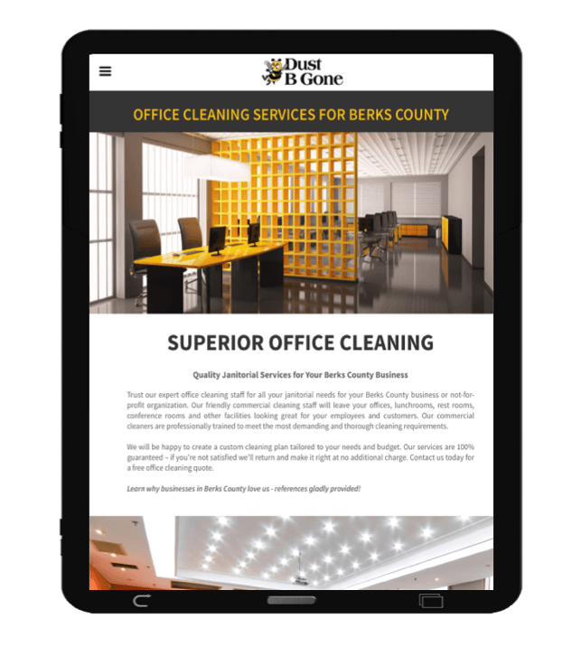 Responsive Web Design Shown for Dust B Gone Cleaning Service in Berks County