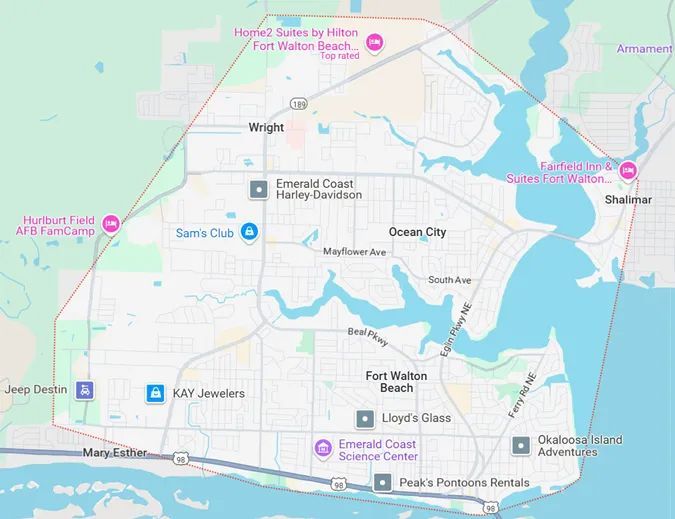 A map of a city with a lake in the middle of it