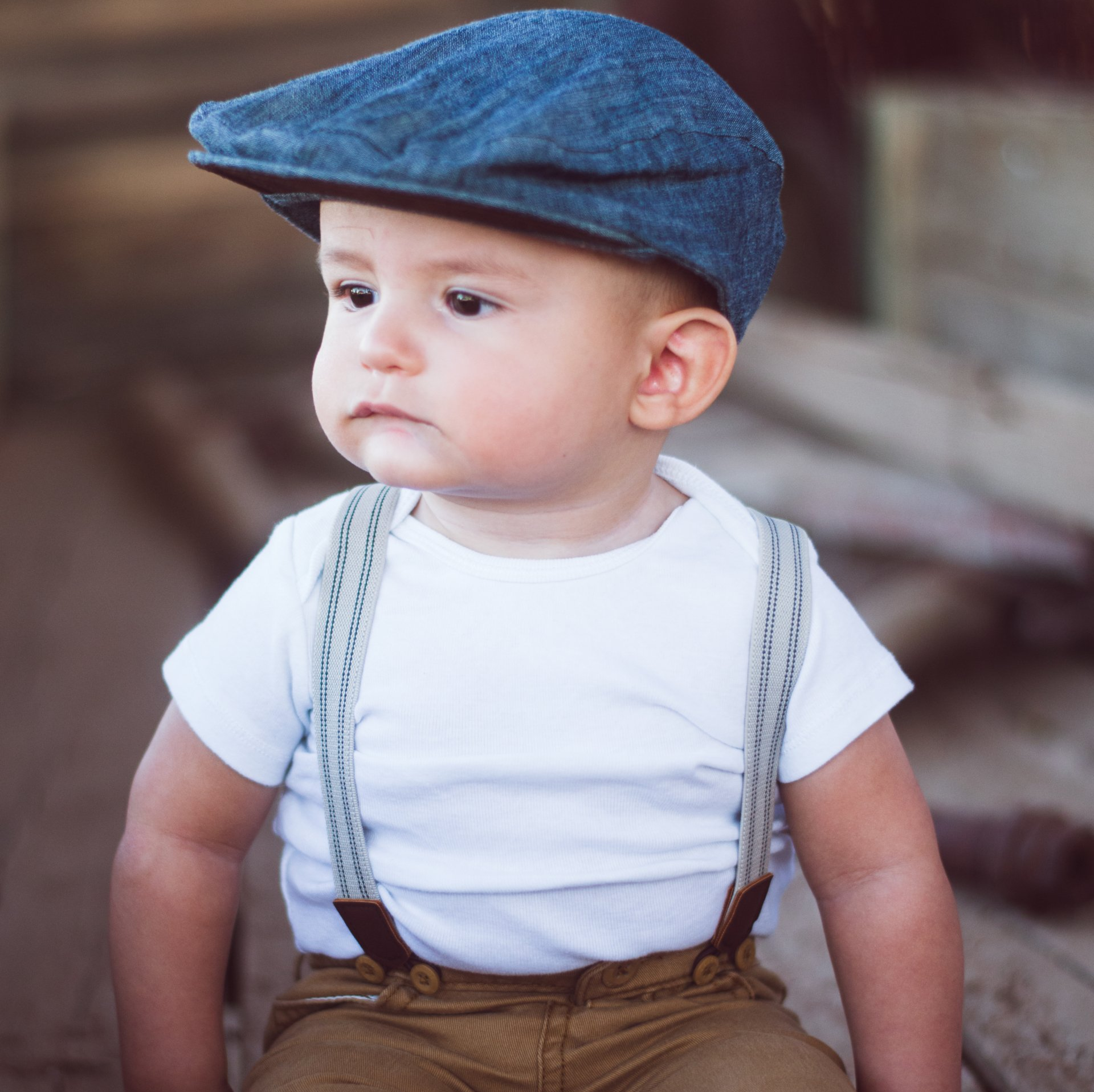 Baby Photography Session with suspenders in Chandler, Arizona.