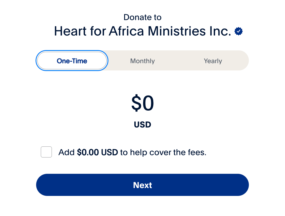 A screenshot of a website that says `` donate to heart for africa ministries inc. ''