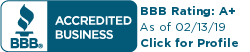 BBB Accredited Business logo, A+ rating as of 02/13/19, click for profile.