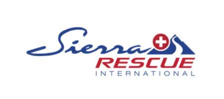 The logo for sierra rescue international is blue and red.