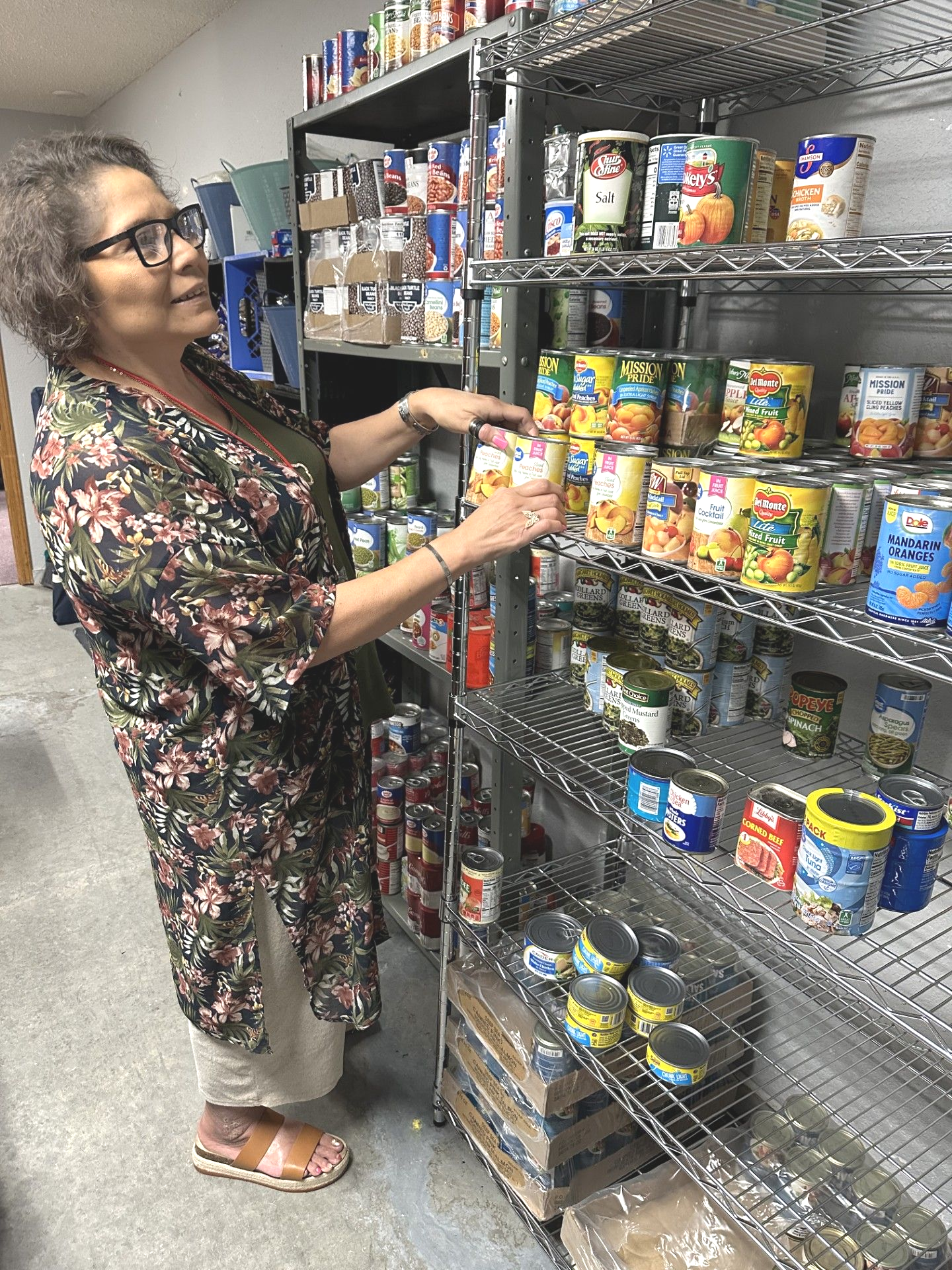 Rhea Terrapin Toney checks the food supply for students.