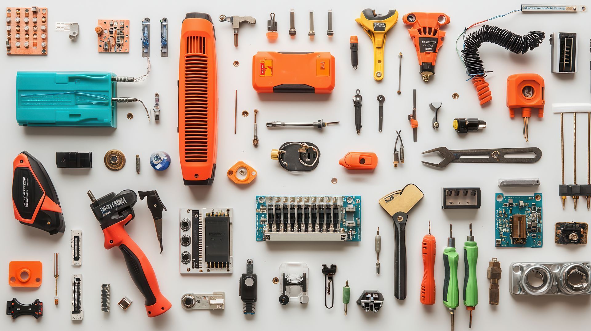 collection of professional grade tools and electrical repair equipment