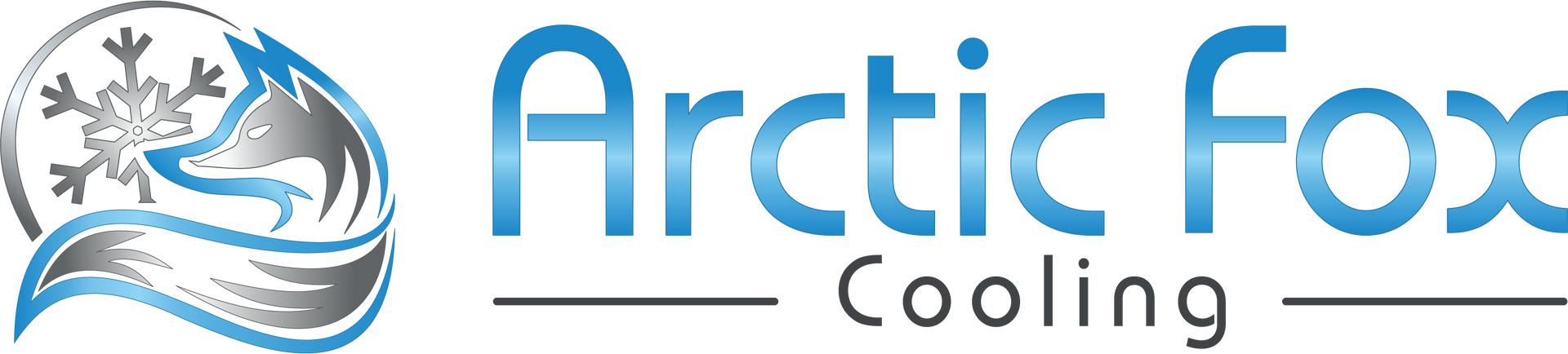 The logo for arctic fox cooling shows a fox with snowflakes on its head.